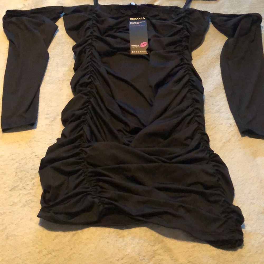 Black Cut Out Long Sleeve Ruched Bodycon Mini Dress